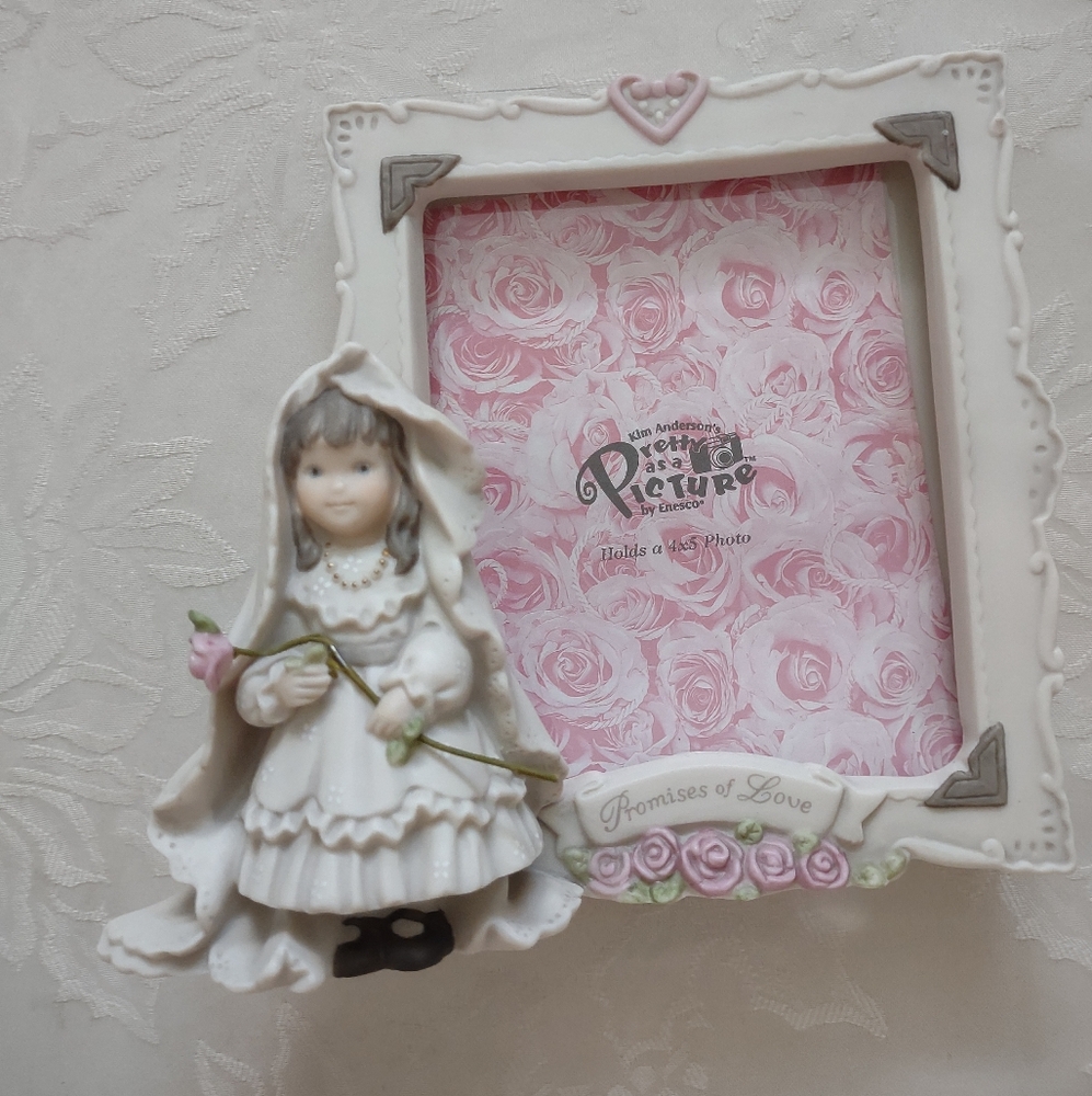 Kim Anderson Vintage 1997 Ceramic Girl With Rose Picture Frame
